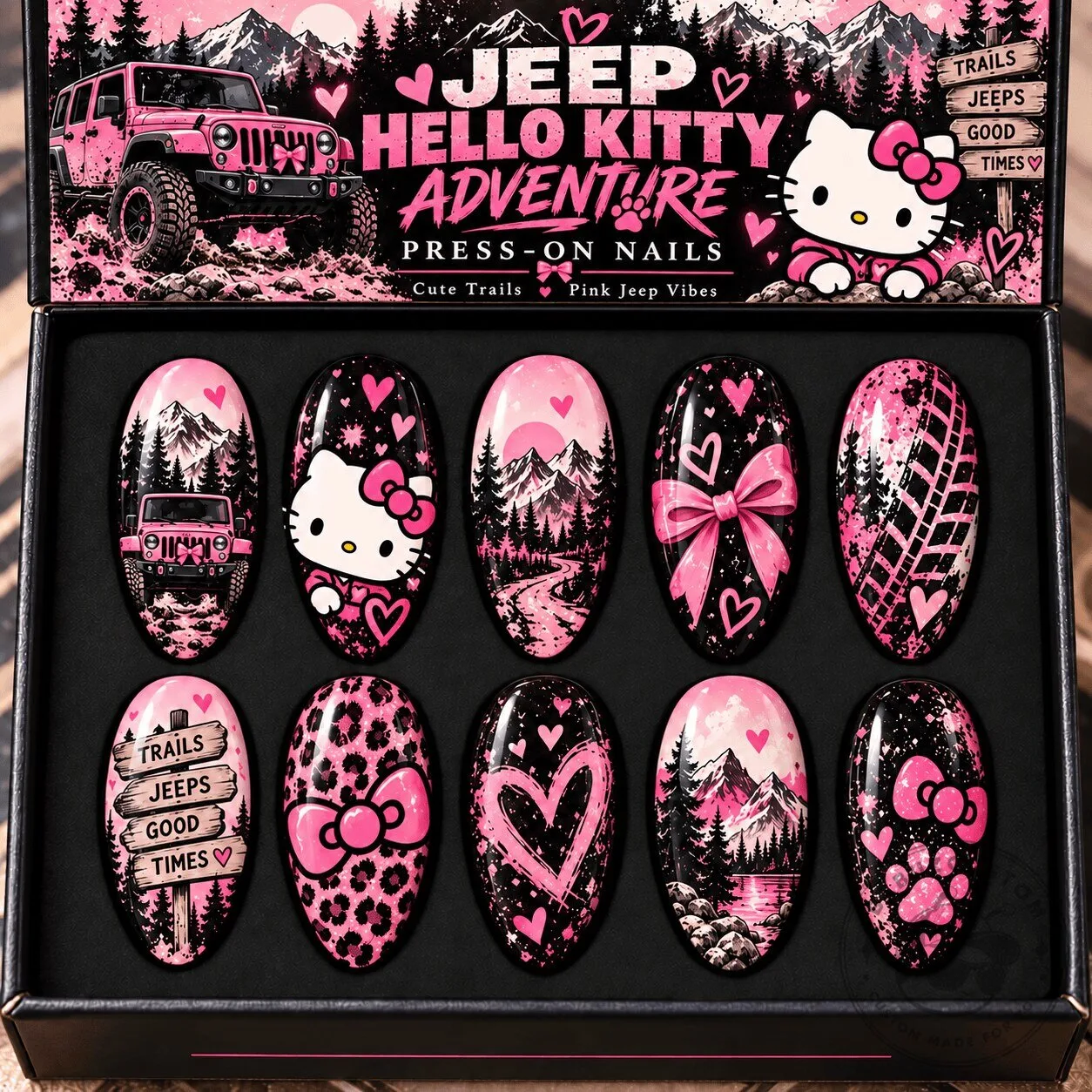 Hello Kitty Jeep Pink Adventure Press-On Nails Set