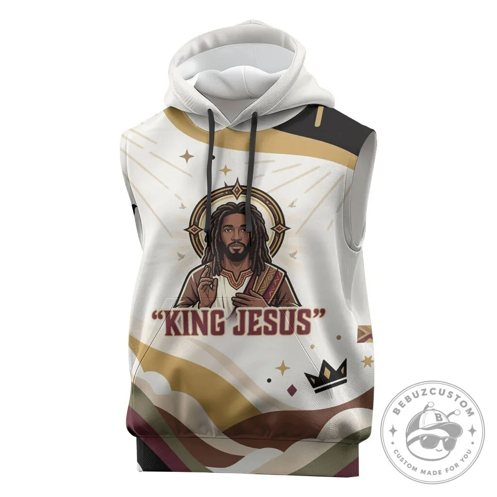 King Jesus African Black Christ Sleeveless Hoodie Religious Christian Faith