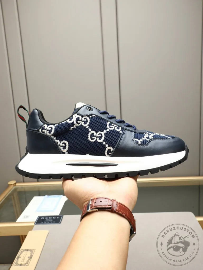 Gucci Monogram Blue and White Patterned Fashion Sneakers for Men