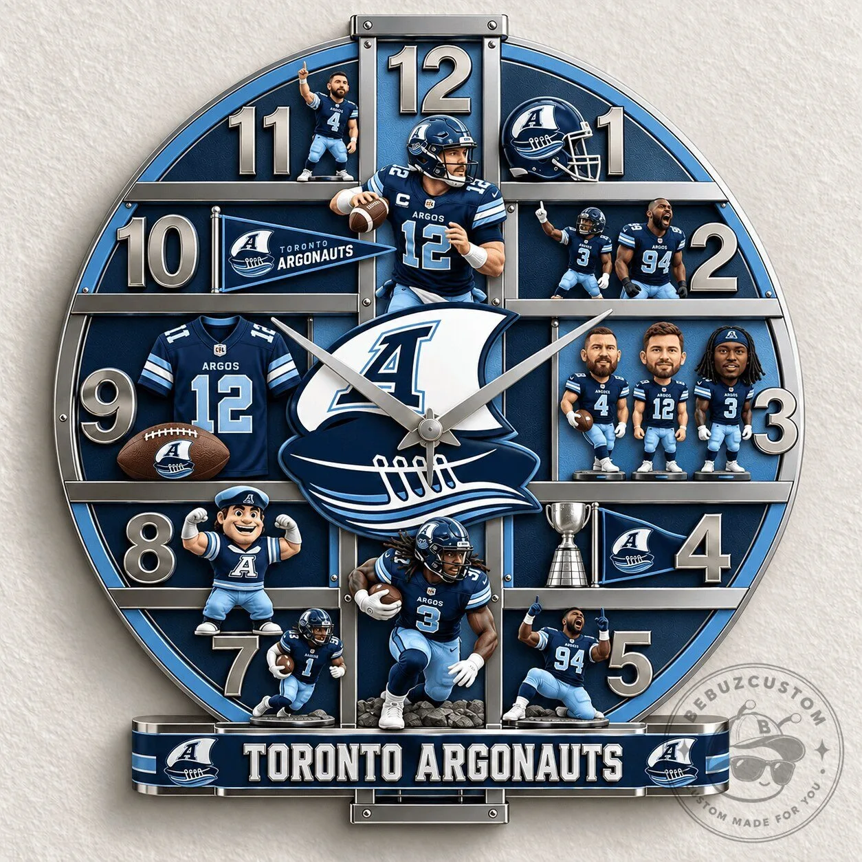 Toronto Argonauts CFL Football Team Players and Mascot Wall Clock