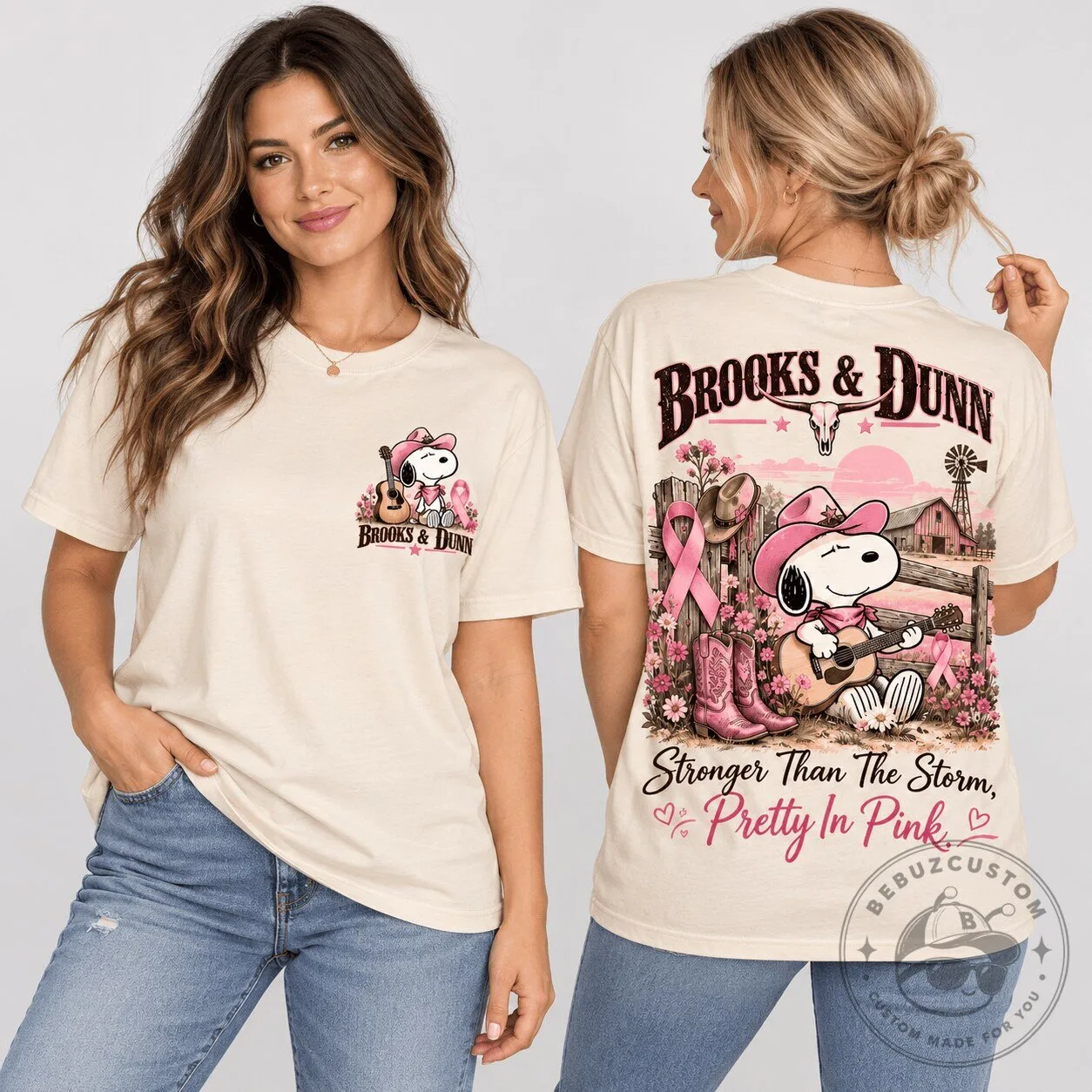 Brooks & Dunn Snoopy Pretty In Pink Country Music Breast Cancer Awareness T-Shirt