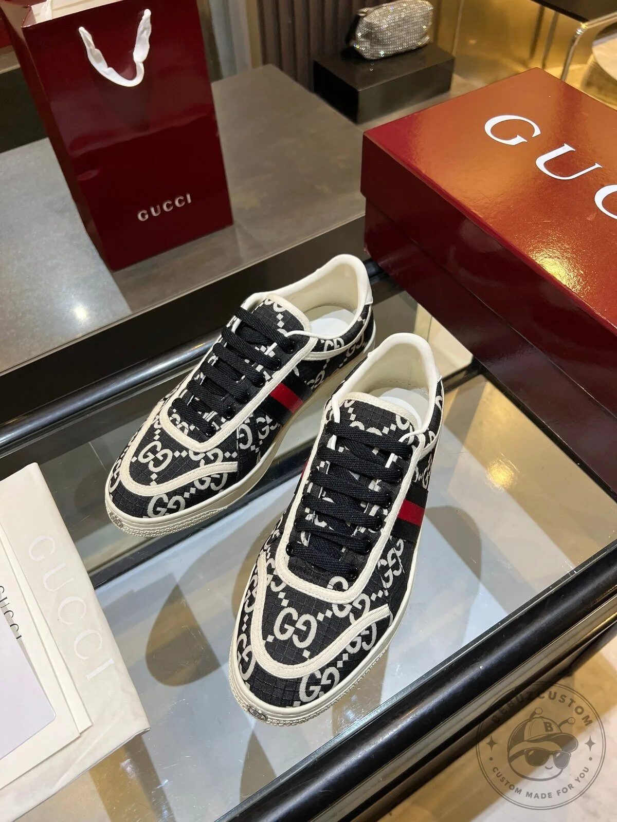 Low Top Sneakers with Red and Green Stripe Detail in Gucci Monogram Canvas 9 Low Top Sneakers with Red and Green Stripe Detail in Gucci Monogram Canvas