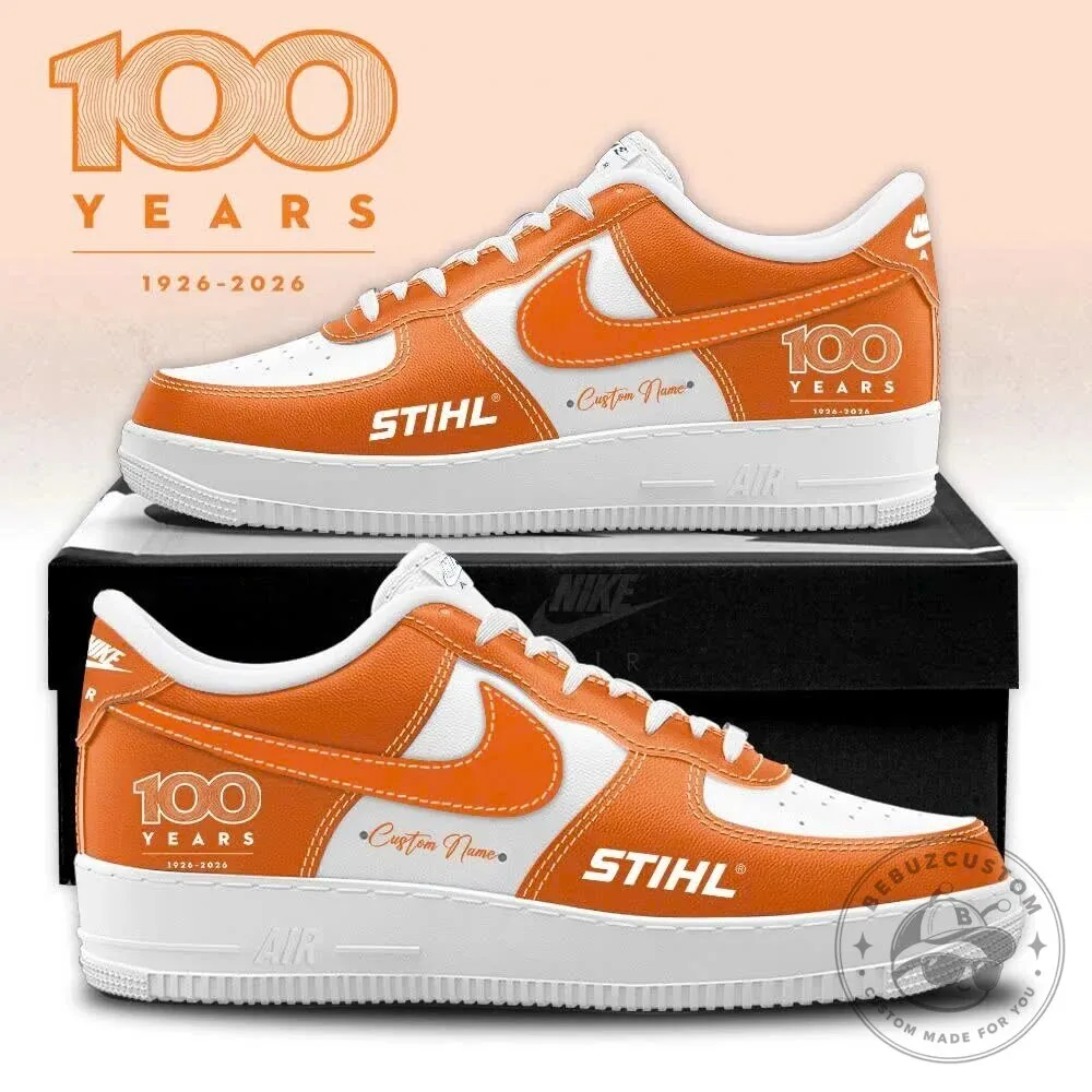 Stihl 100 Years Anniversary Custom Name Orange and White Sneakers