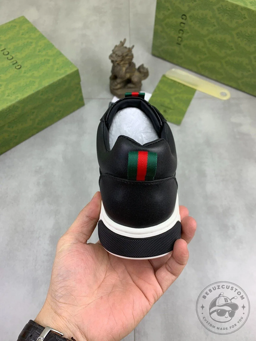 Gucci Black Leather Slip-On Sneakers with Signature Web Stripe Detail 13 Gucci Black Leather Slip-On Sneakers with Signature Web Stripe Detail