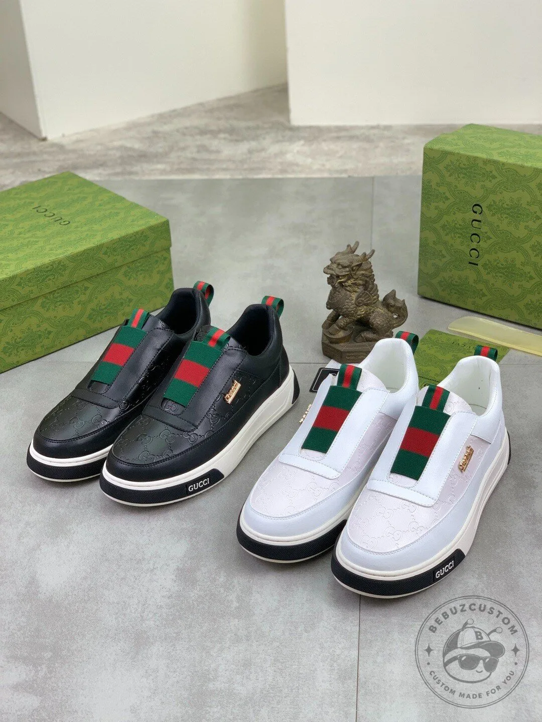 Gucci Black Leather Slip-On Sneakers with Signature Web Stripe Detail 14 Gucci Black Leather Slip-On Sneakers with Signature Web Stripe Detail