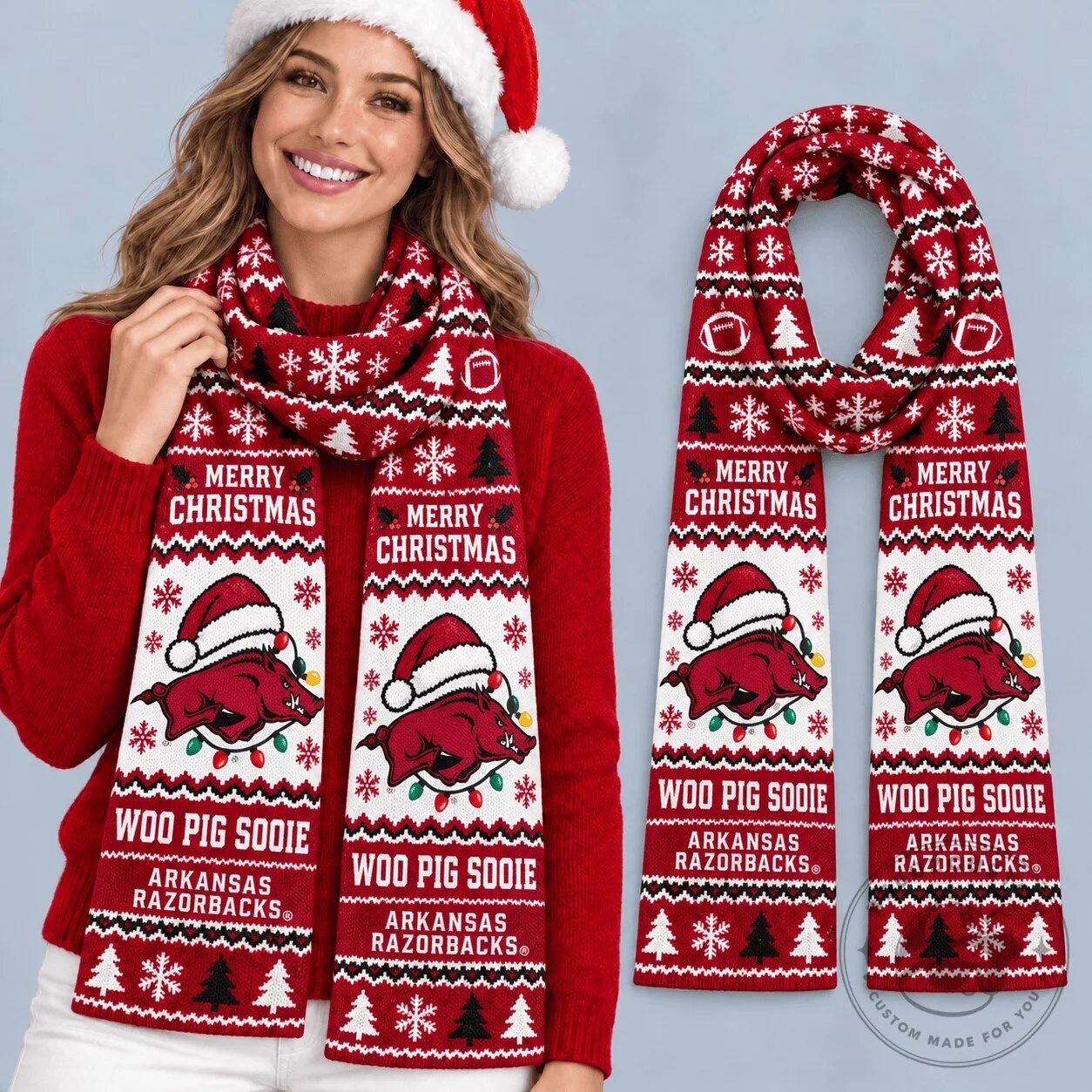Arkansas Razorbacks Christmas Scarf Merry Christmas Woo Pig Sooie