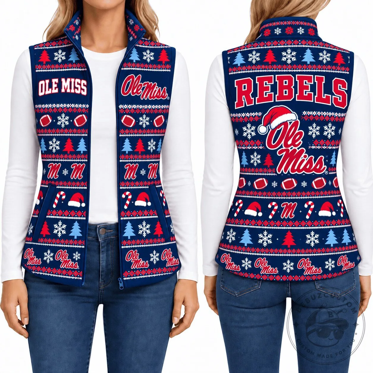 Ole Miss Rebels Ugly Christmas Sweater Vest Women's Fleece Jacket