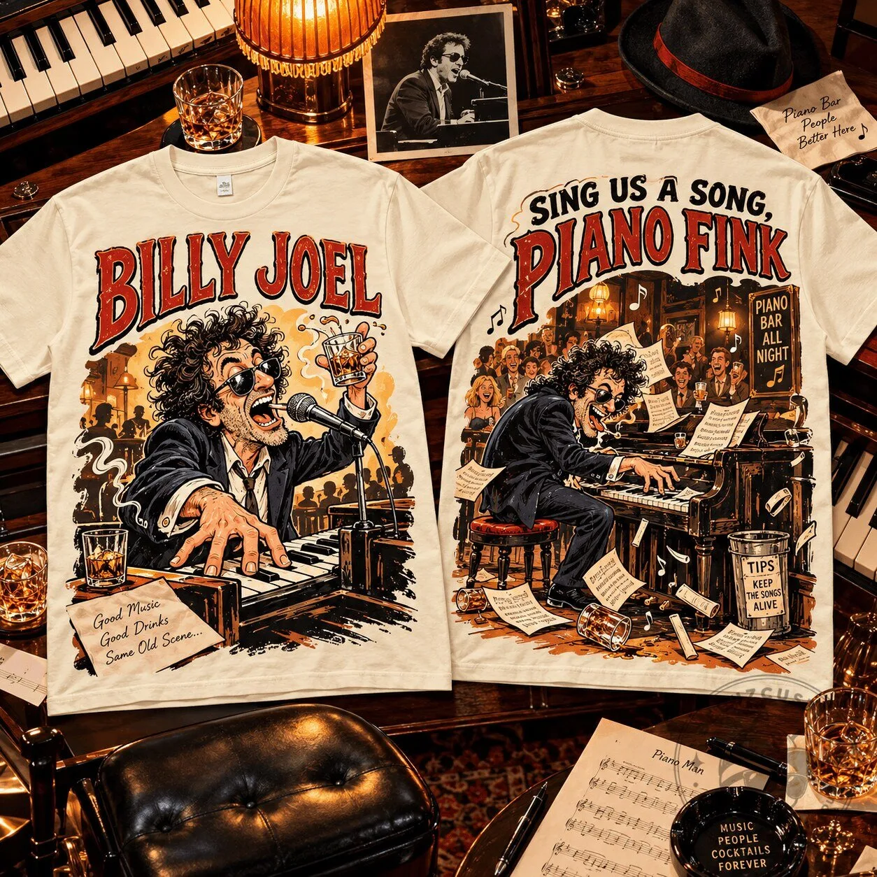 Billy Joel Piano Man Sing Us A Song Vintage T-Shirt
