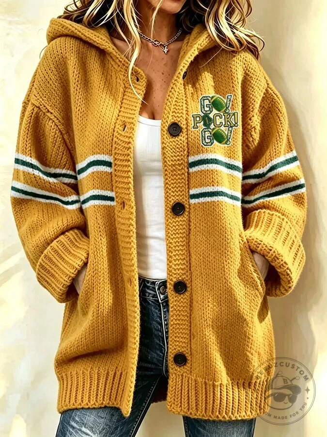Green Bay Packers Go Pack Go Football Team Striped Knitted Cardigan Sweater 9 Green Bay Packers Go Pack Go Football Team Striped Knitted Cardigan Sweater