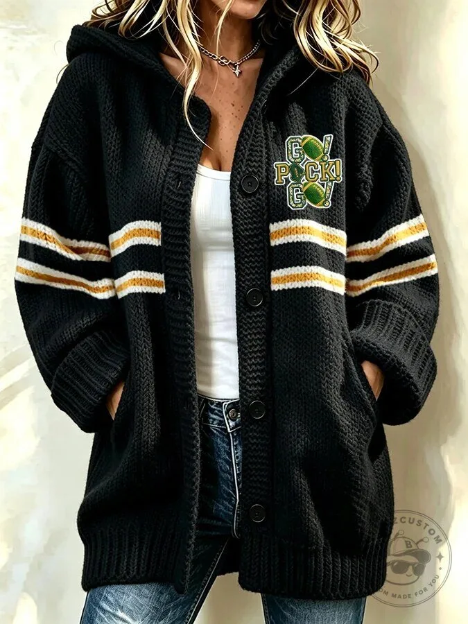 Green Bay Packers Go Pack Go Football Team Striped Knitted Cardigan Sweater 11 Green Bay Packers Go Pack Go Football Team Striped Knitted Cardigan Sweater