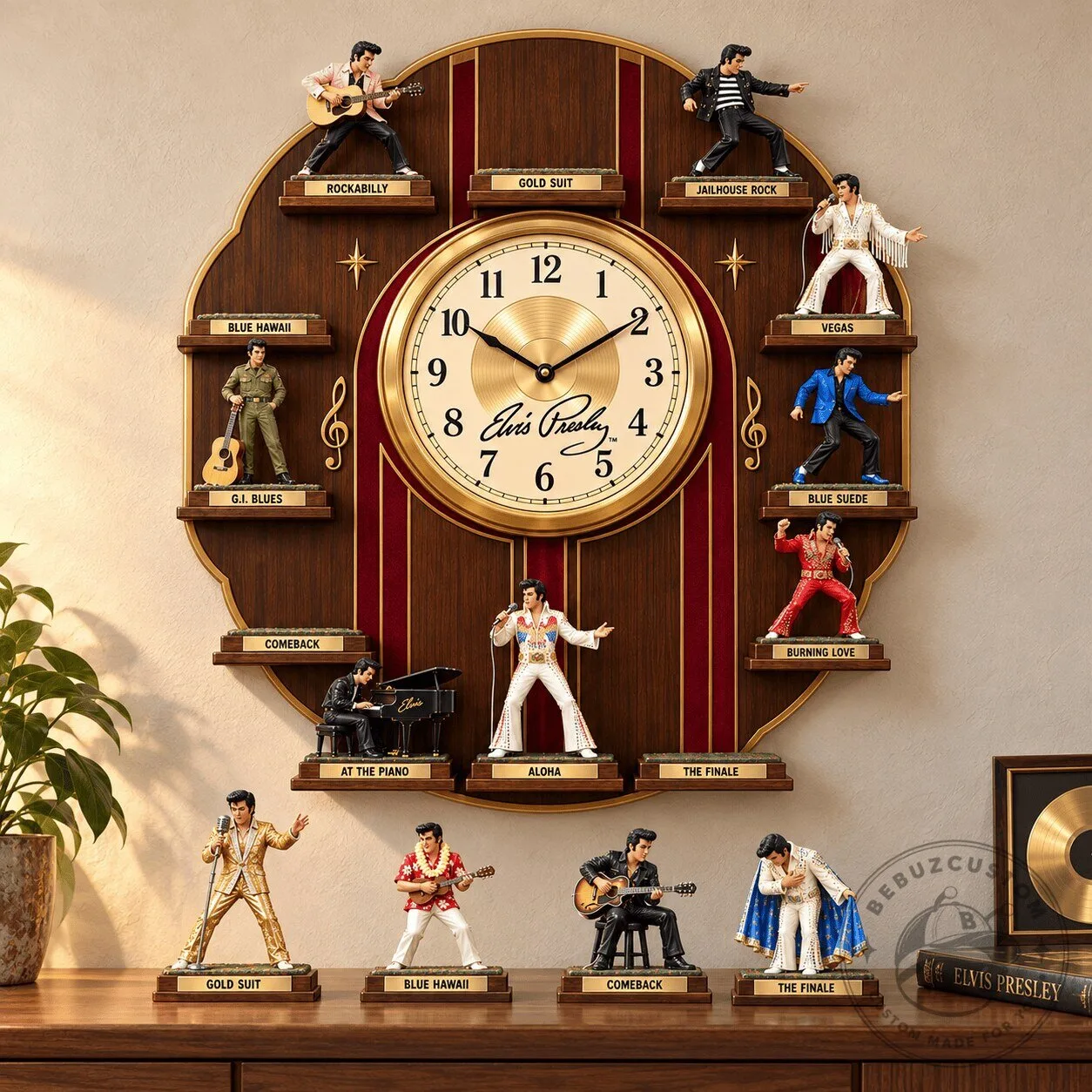 Elvis Presley Musical Wall Clock with Sculpted Figurines