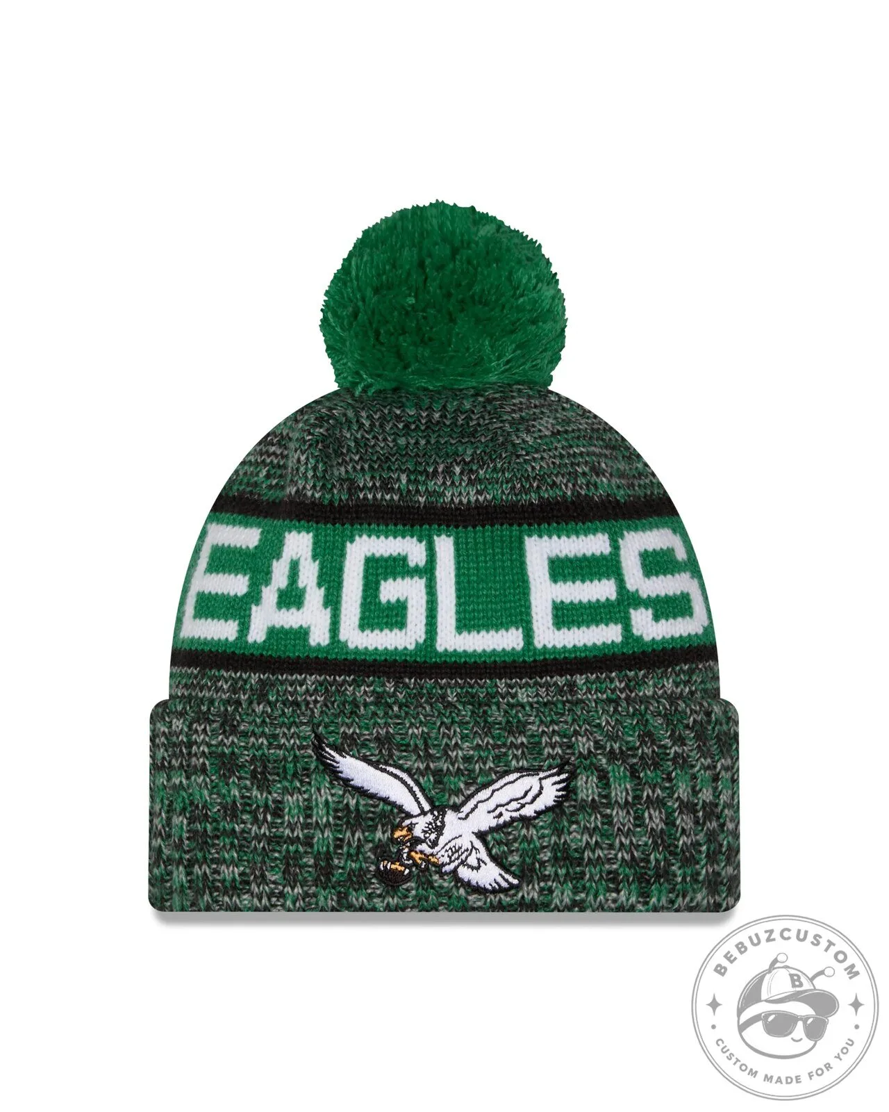 Philadelphia Eagles Green Tri-Color Knit Pom Beanie Cap Hat