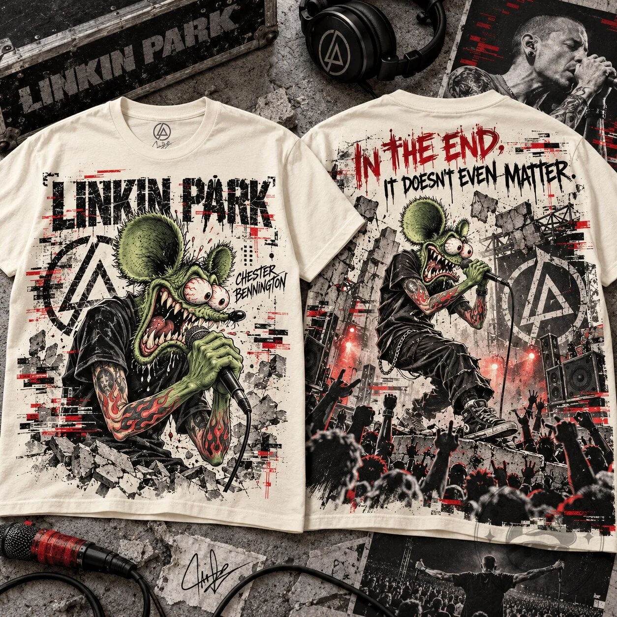 Linkin Park Chester Bennington Rat Fink In The End It Doesn't Even Matter T-Shirt