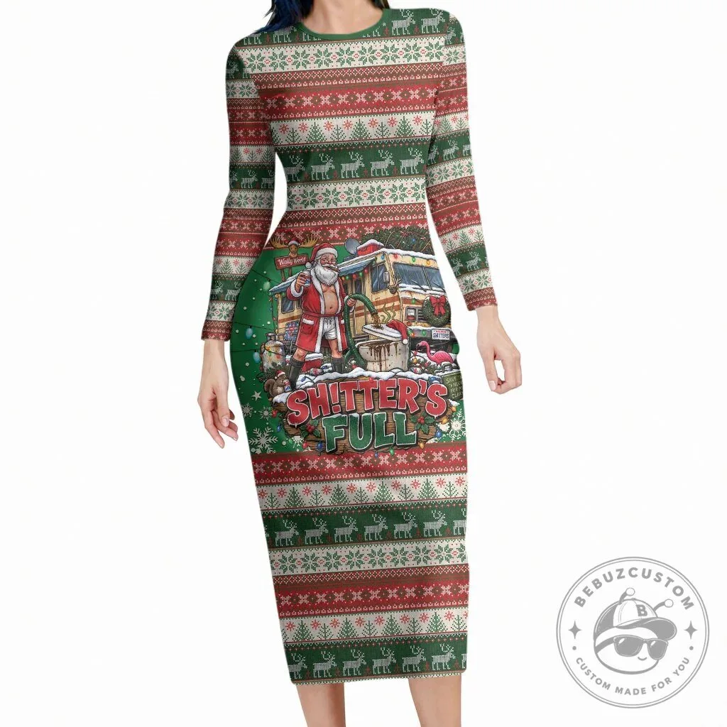 Christmas Vacation Shitter's Full Ugly Sweater Pattern Long Sleeve Dress