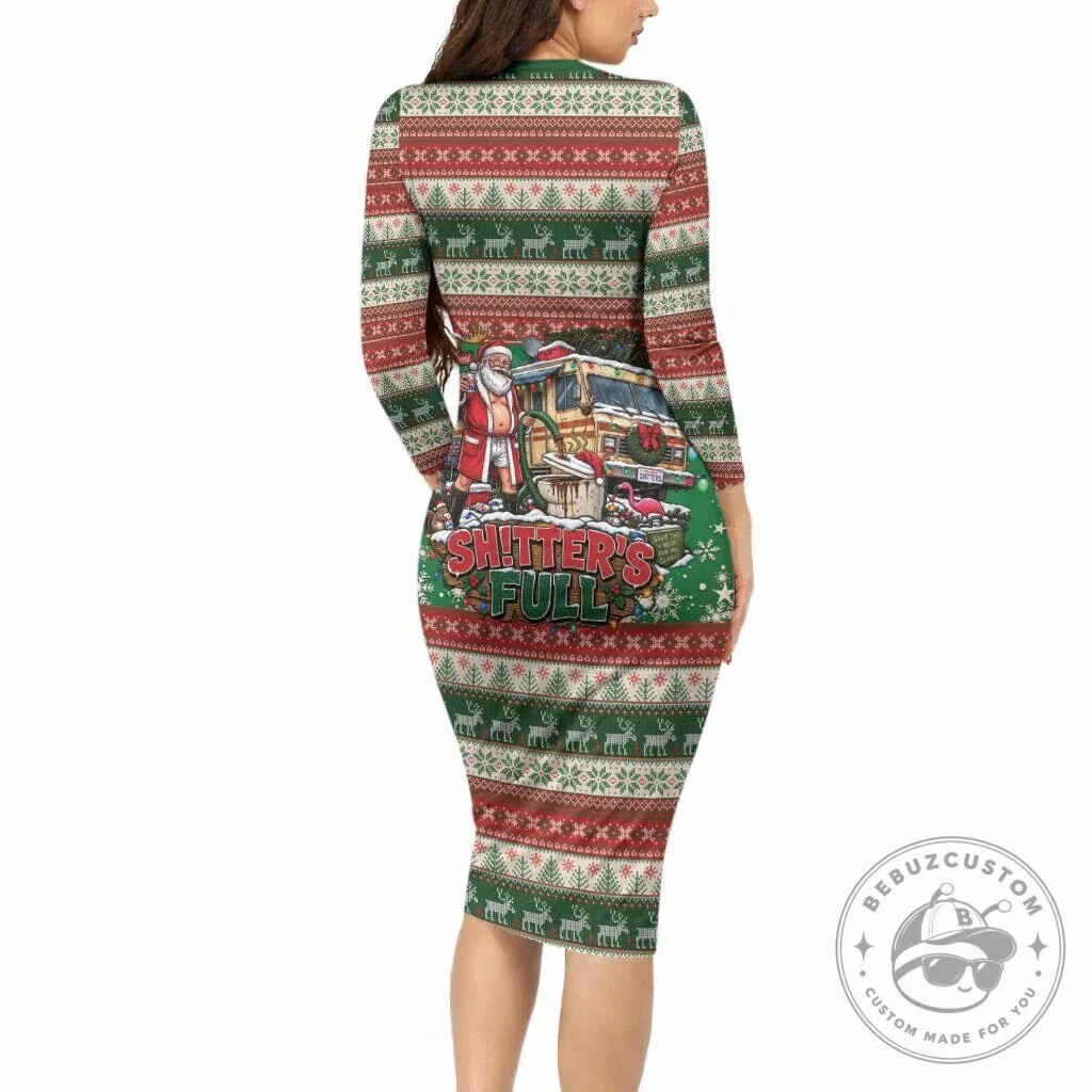 Christmas Vacation Shitter's Full Ugly Sweater Pattern Long Sleeve Dress 5 Christmas Vacation Shitter