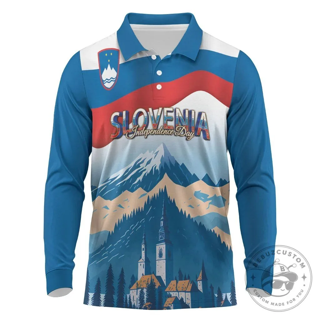 Slovenia Independence Day Lake Bled Julian Alps Long Sleeve Polo Shirt