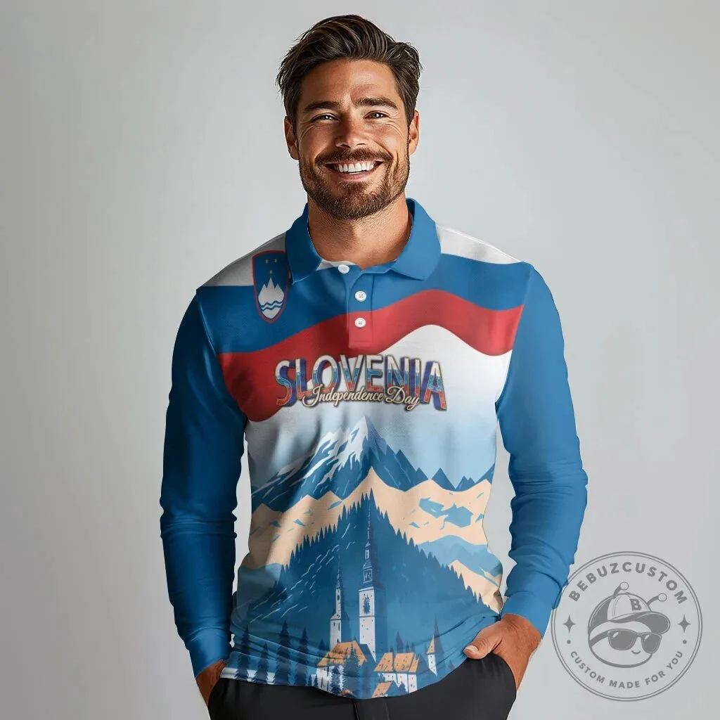 Slovenia Independence Day Lake Bled Julian Alps Long Sleeve Polo Shirt 8 Slovenia Independence Day Lake Bled Julian Alps Long Sleeve Polo Shirt