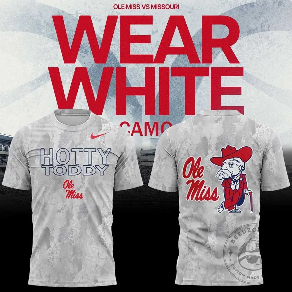 Ole Miss Game Day Hotty Toddy White Camouflage T-Shirt 5 Ole Miss Game Day Hotty Toddy White Camouflage T-Shirt