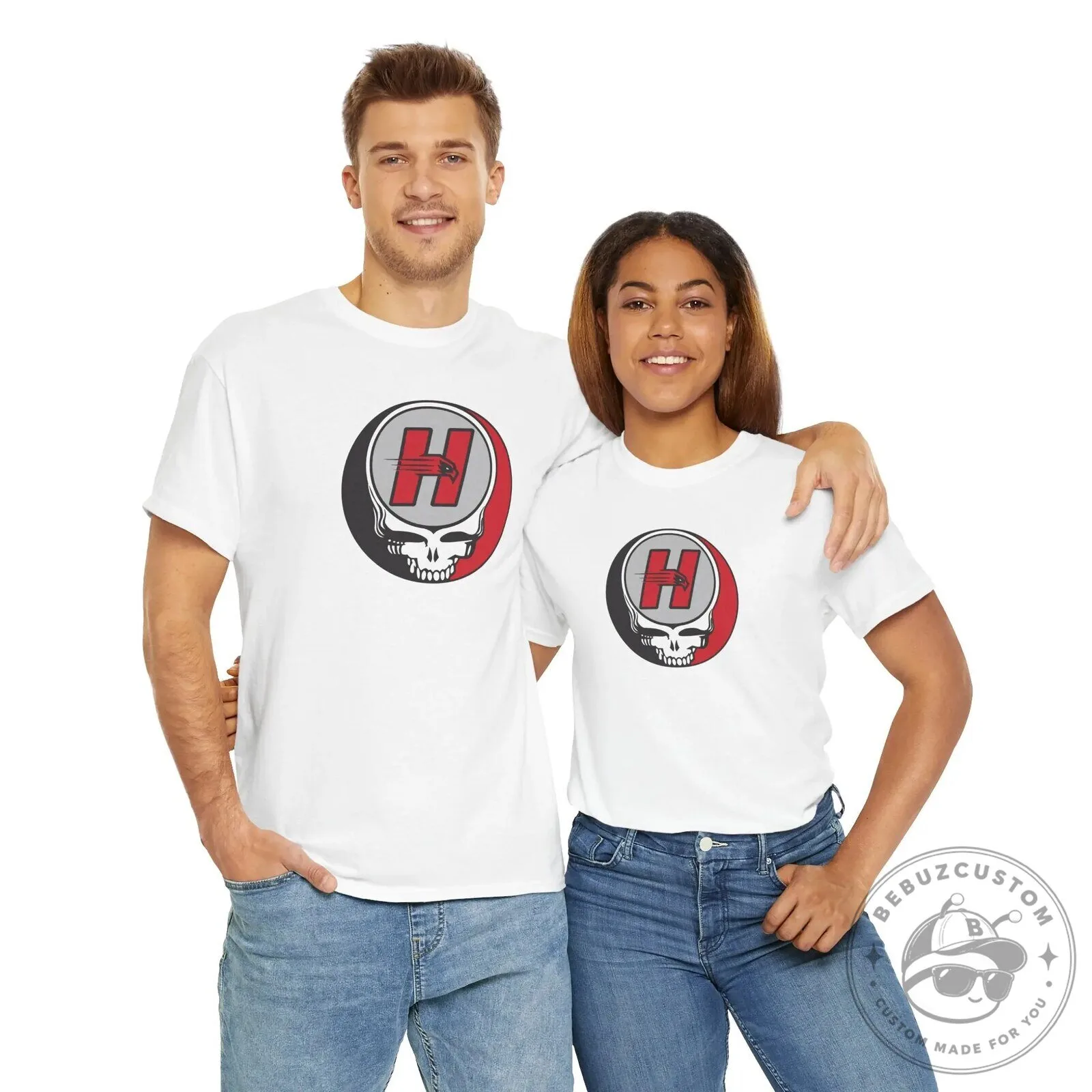 University of Hartford Grateful Dead Style Skull Logo White T-Shirt