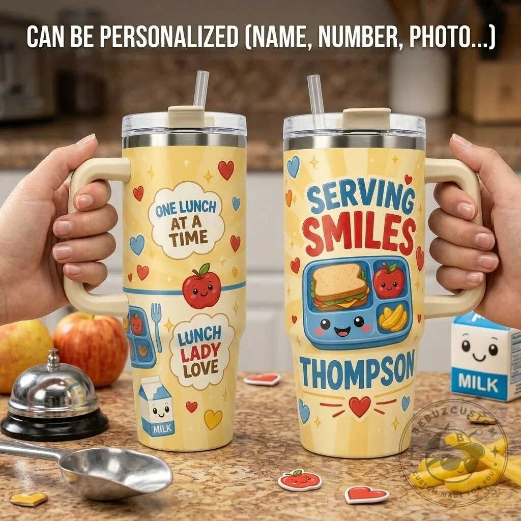 Personalized Lunch Lady Serving Smiles 40oz Tumbler with Handle