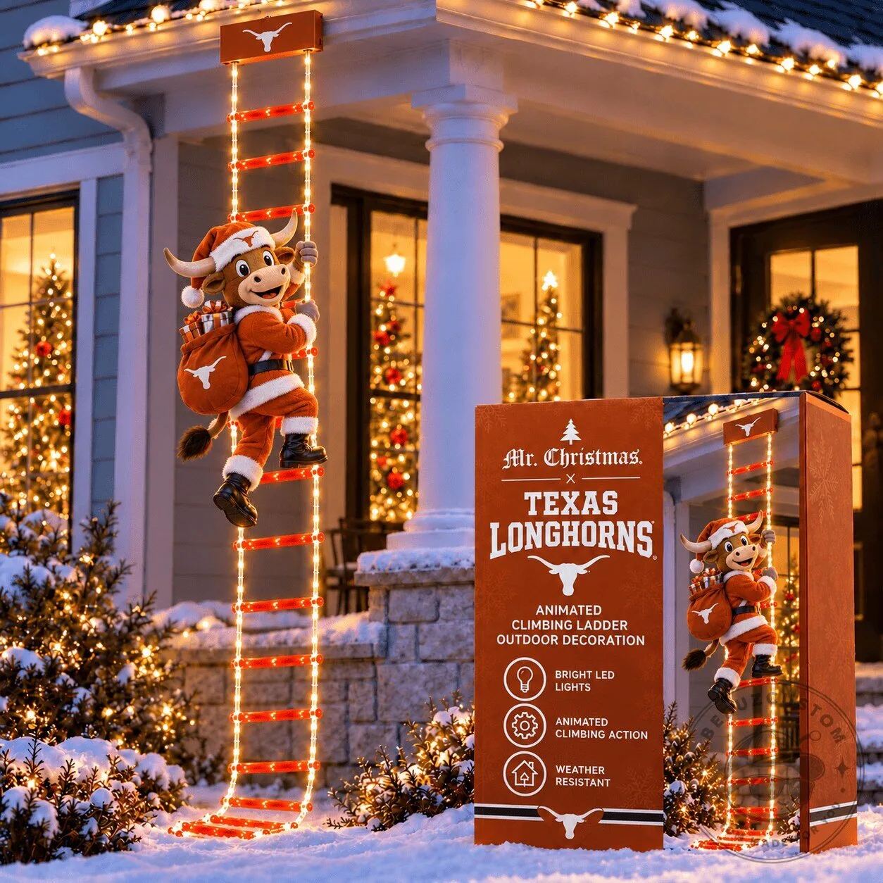 Texas Longhorns Animated Climbing Ladder Christmas Outdoor Decoration