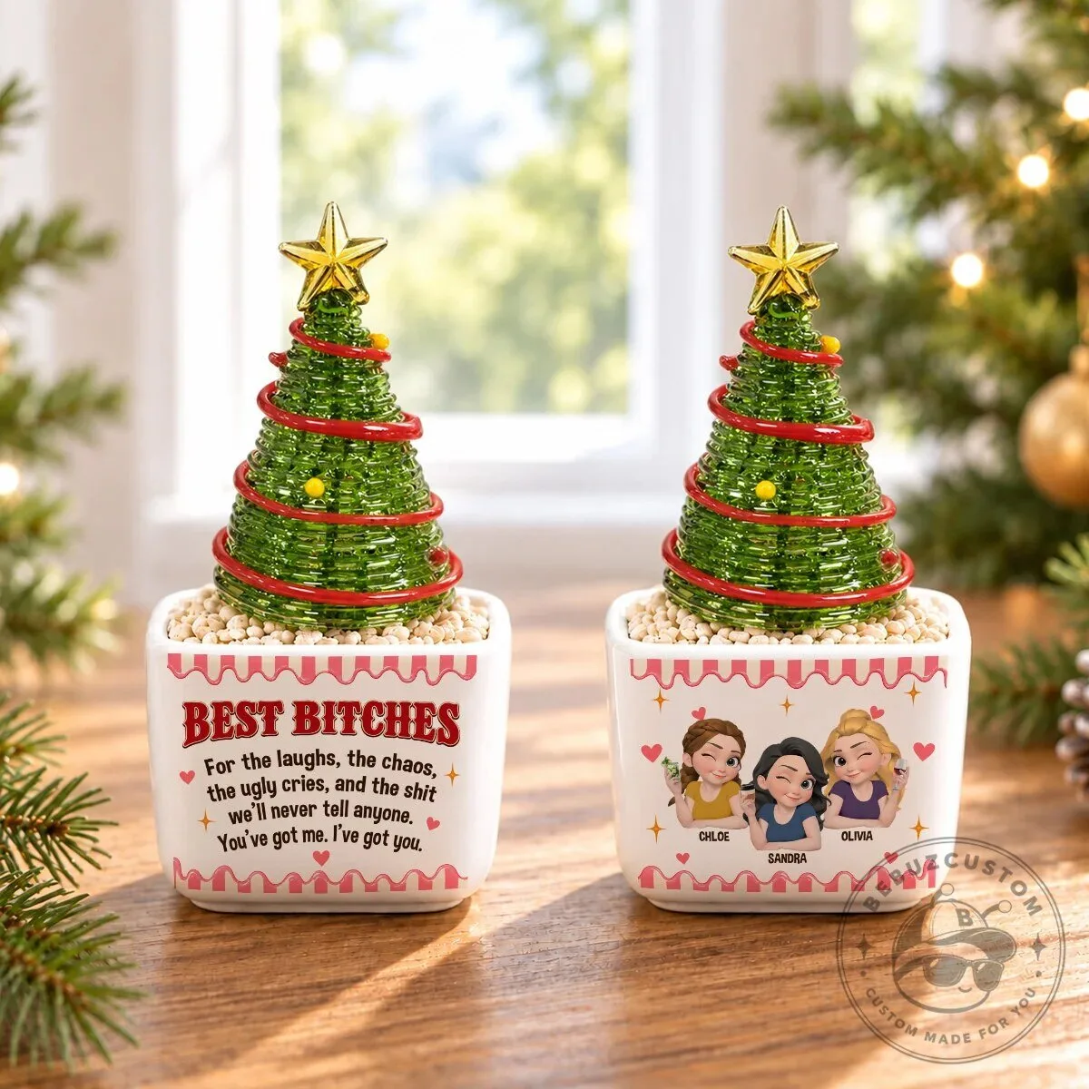 Best Bitches Personalized Christmas Tree Decoration with Custom Names