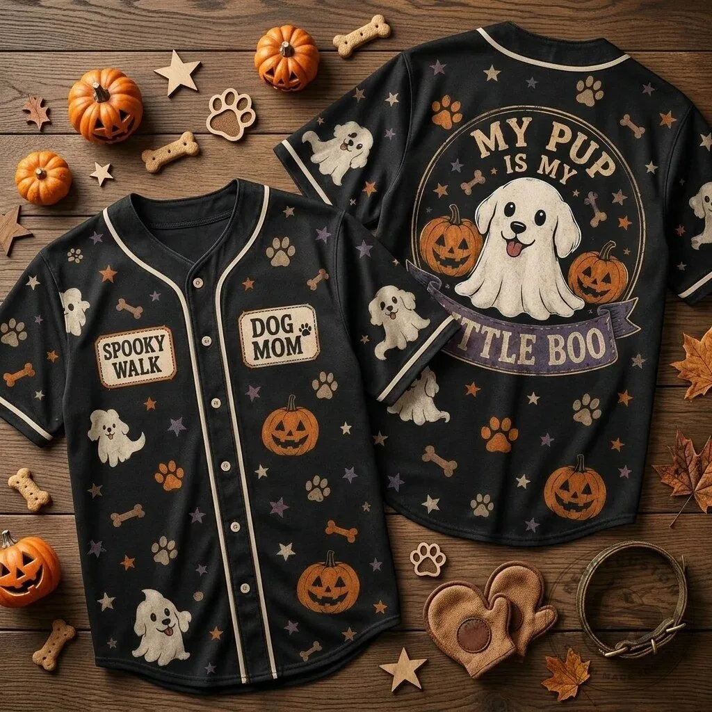 Halloween Dog Mom My Pup Is My Little Boo Baseball Jersey 3 Halloween Dog Mom My Pup Is My Little Boo Baseball Jersey
