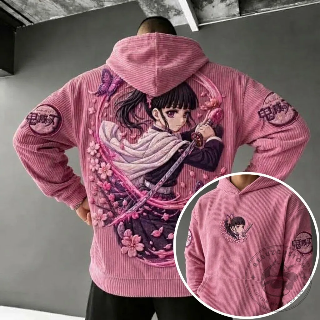 Demon Slayer Kanao Tsuyuri Anime Pink Corduroy Hoodie