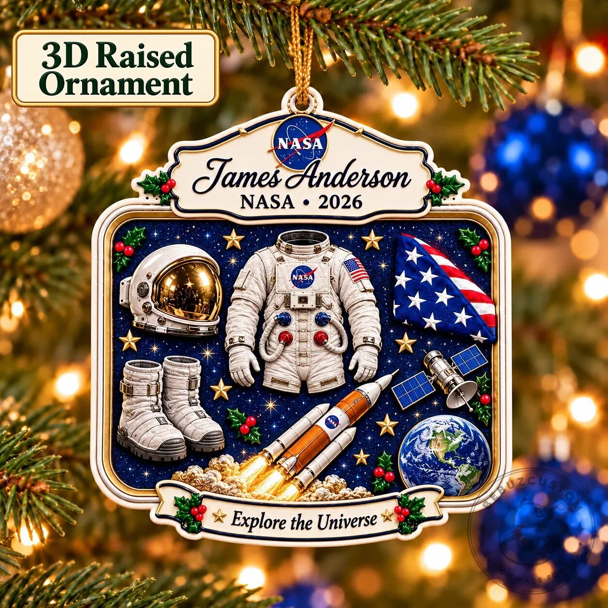 Personalized NASA Astronaut Space Exploration Christmas Tree Ornament