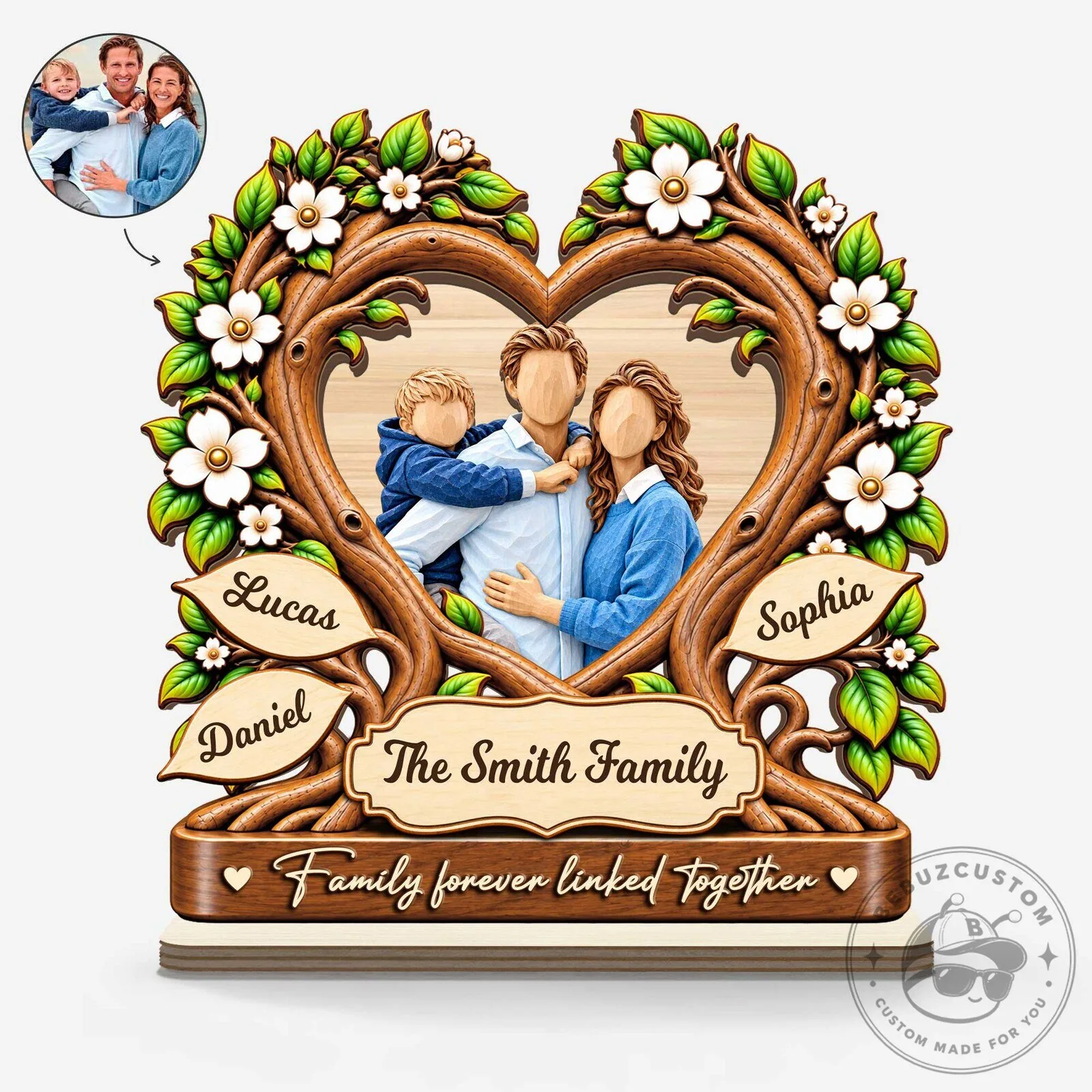 Personalized Family Tree Heart Shaped Wooden Plaque with Names