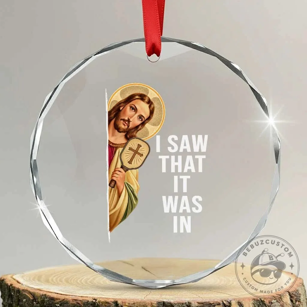 Funny Jesus Pickleball Christian Sport Player Round Crystal Glass Ornament Gift