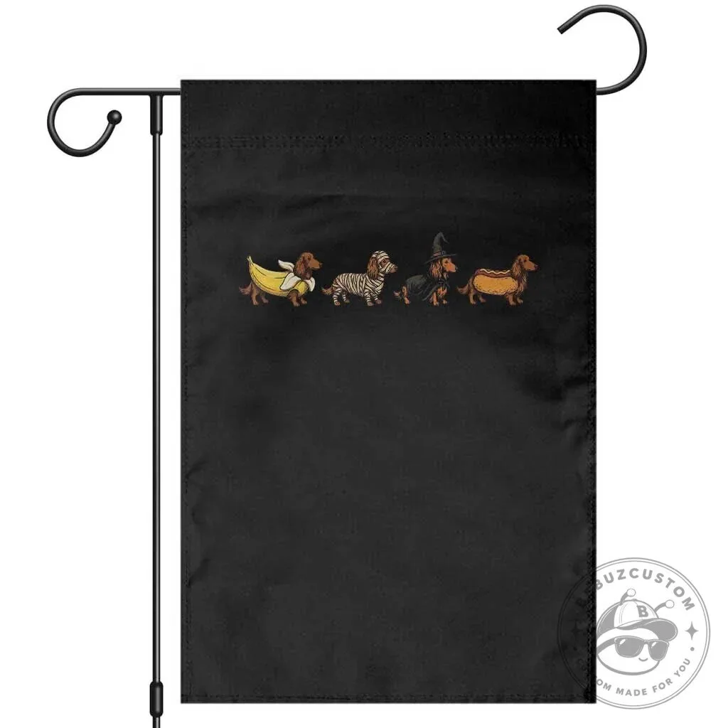 Halloween Dachshund Dog Costumes Banana Mummy Witch Hotdog Spooky Garden Flag