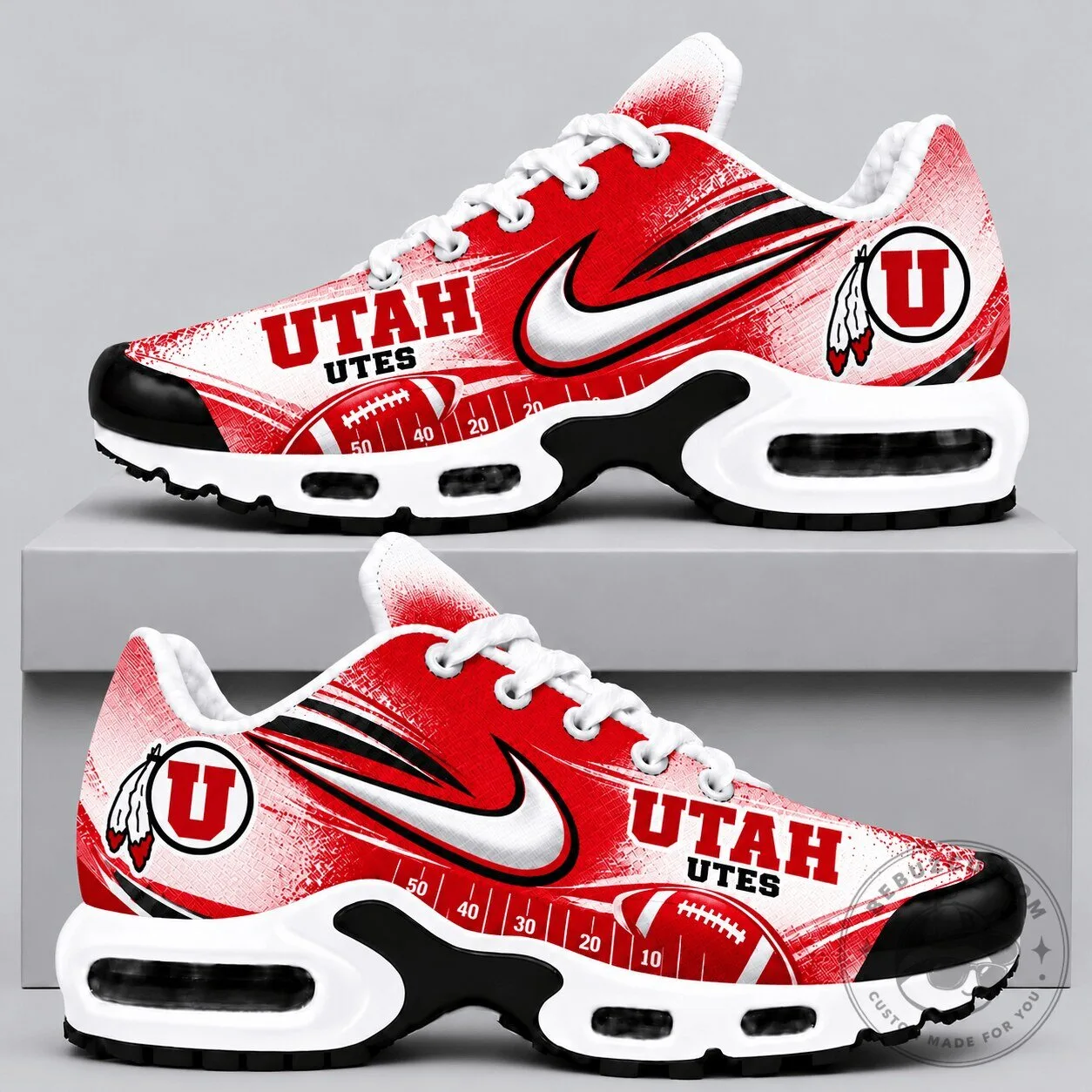 Utah Utes Football Team Red and White Game Day Air Max Shoes