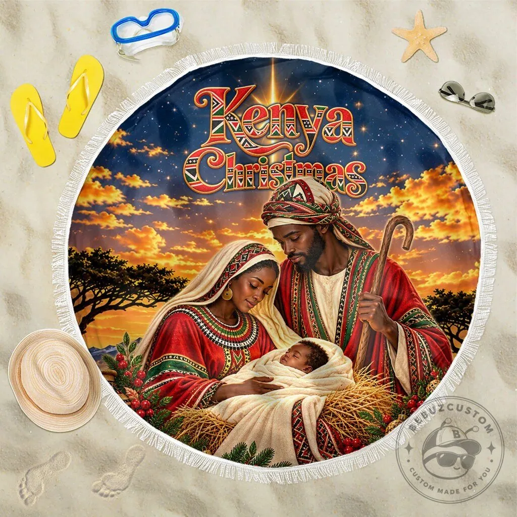 Kenya Christmas African Holy Family Nativity Scene Round Beach Blanket