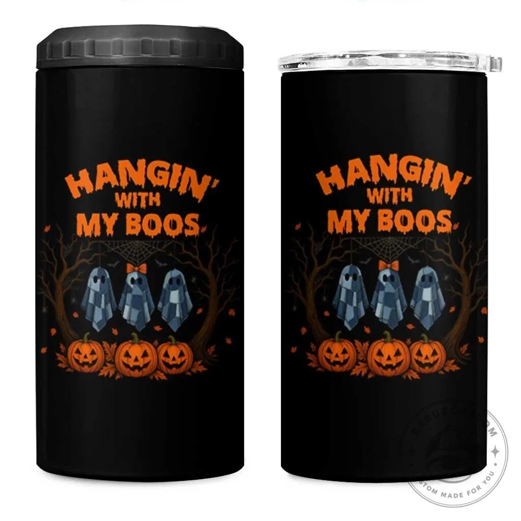 Funny Halloween Hanging With My Boos Ghost and Pumpkin Can Cooler Tumbler