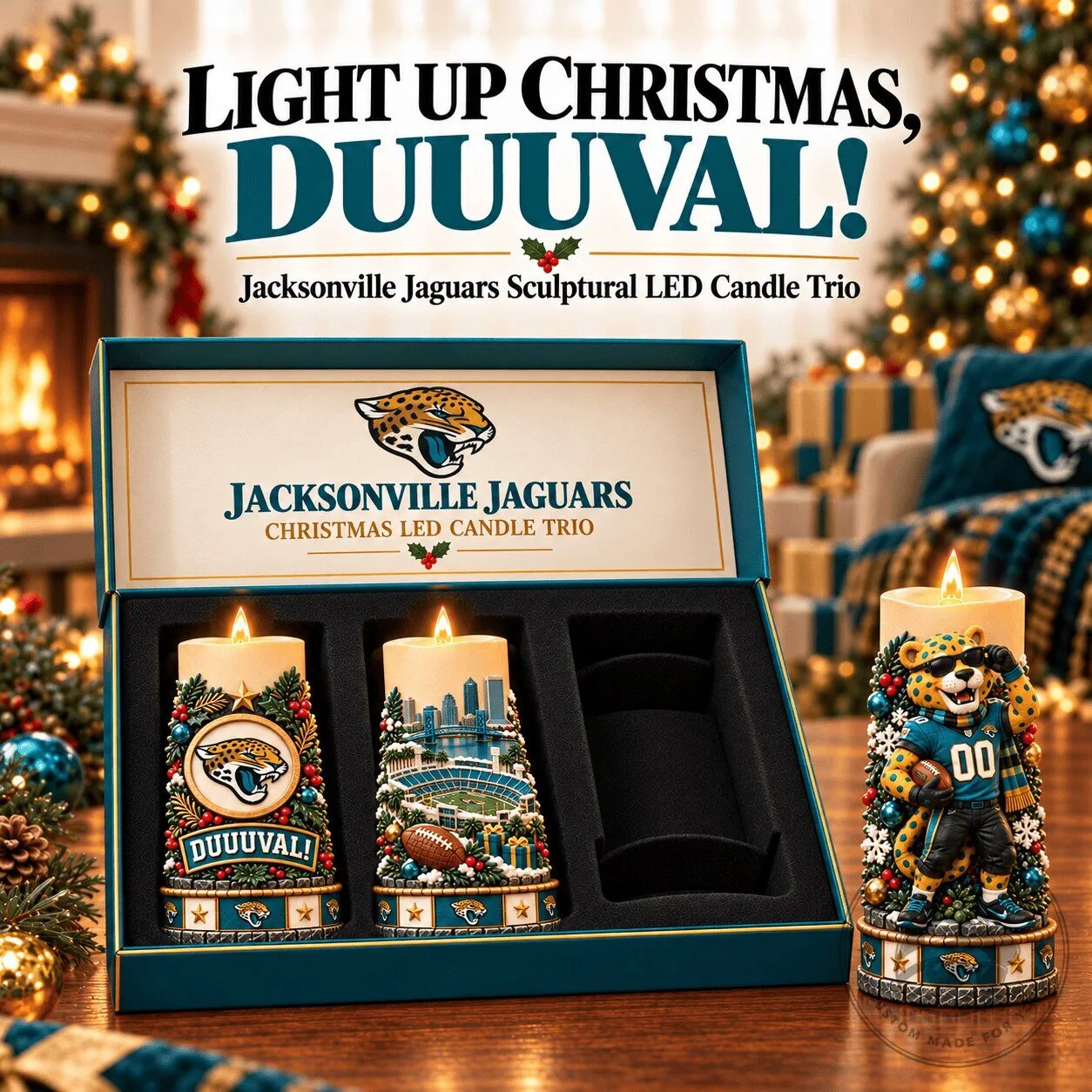 Jacksonville Jaguars Christmas Sculptural LED Candle Trio 3 Jacksonville Jaguars Christmas Sculptural LED Candle Trio
